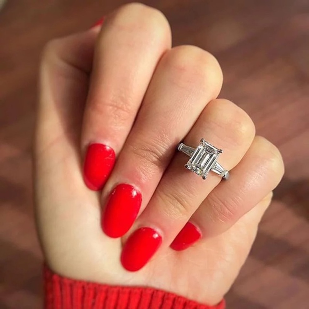 2Ct Emerald Cut Swarovski 8.5x6.5mm Fine Solitaire Ring